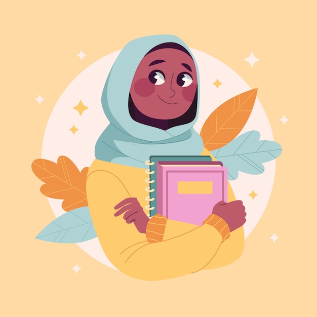 Free Vector hand drawn muslim girl education illustration