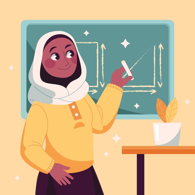 Hand drawn muslim girl education illustration