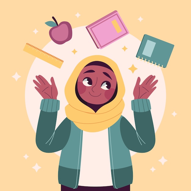 Free Vector hand drawn muslim girl education illustration