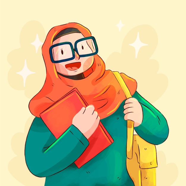 Free Vector hand drawn muslim girl education illustration