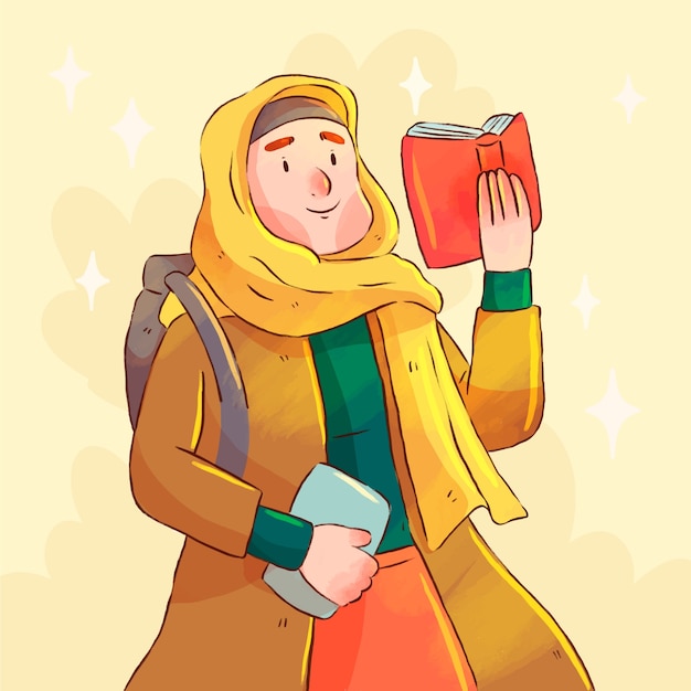 Free Vector hand drawn muslim girl education illustration