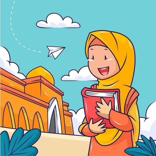 Free Vector hand drawn muslim girl education illustration