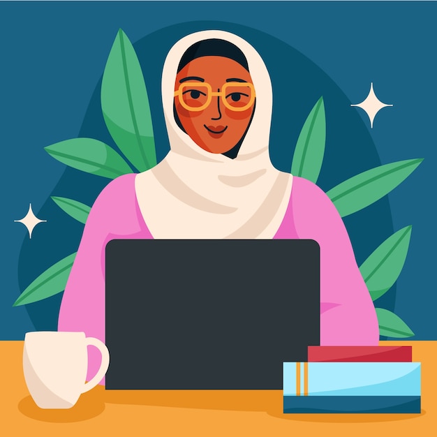 Free Vector hand drawn muslim girls education illustration