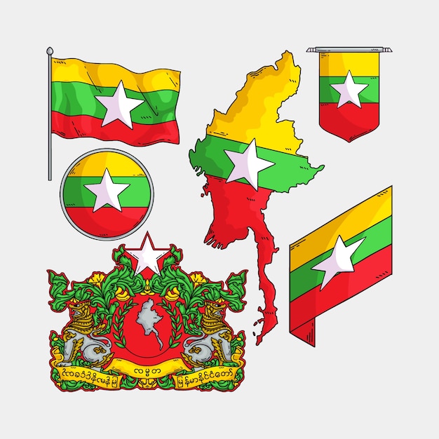 Free vector hand drawn myanmar conflict national emblems