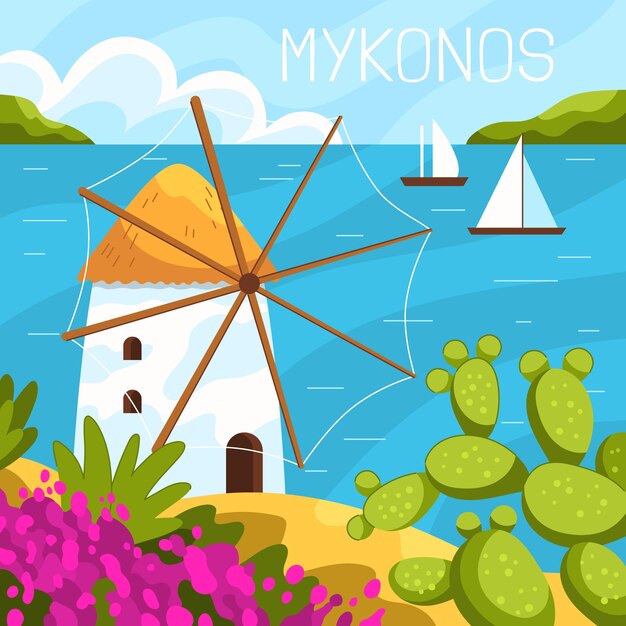 Hand drawn mykonos illustration