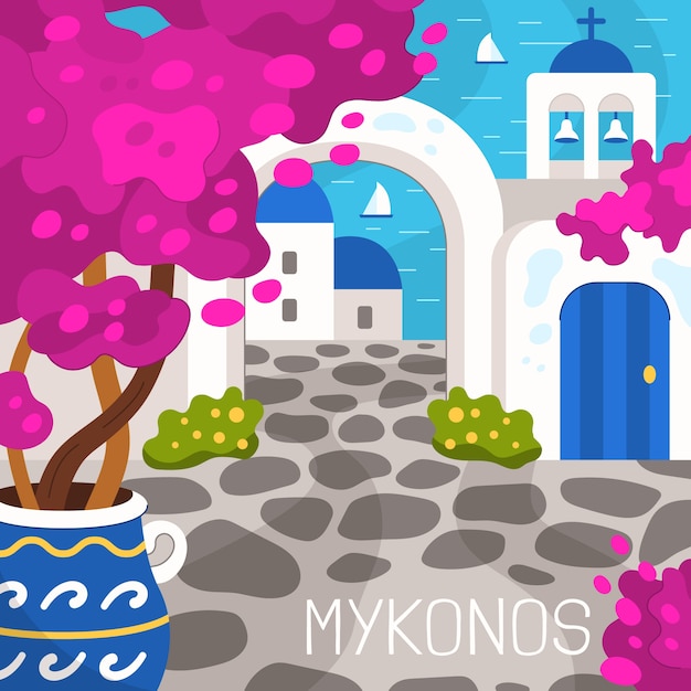 Hand drawn mykonos illustration