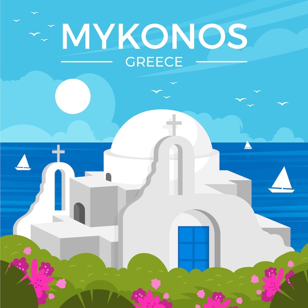 Hand drawn mykonos illustration