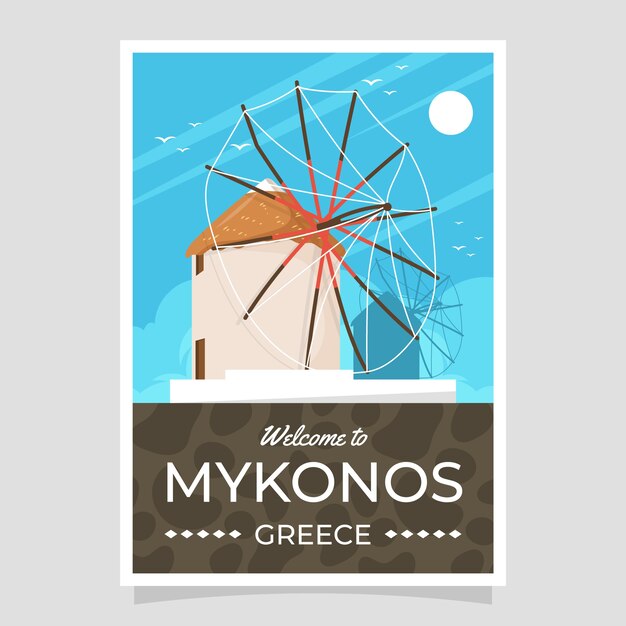 Hand drawn mykonos poster template