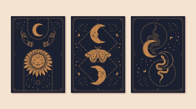 Hand drawn mystical tarot card collection