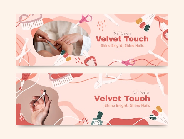 Hand drawn nail salon horizontal banner