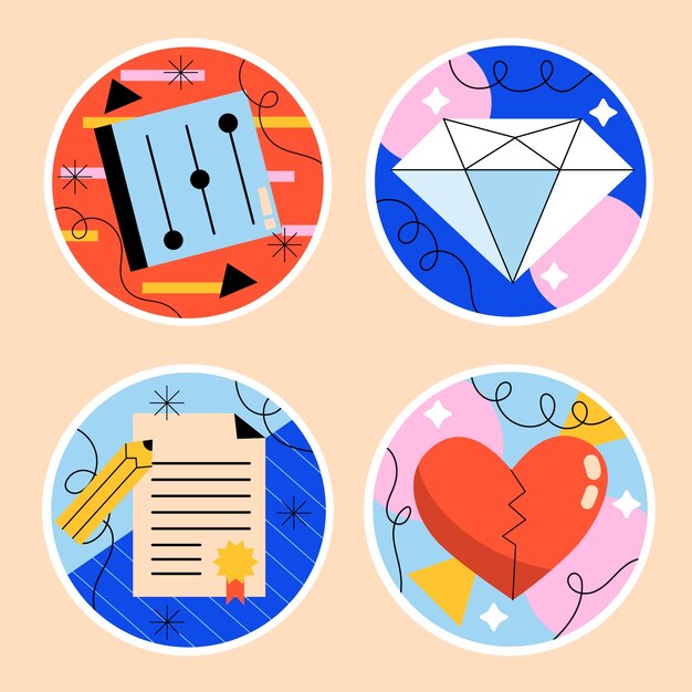 Hand drawn naive mobile app sticker set