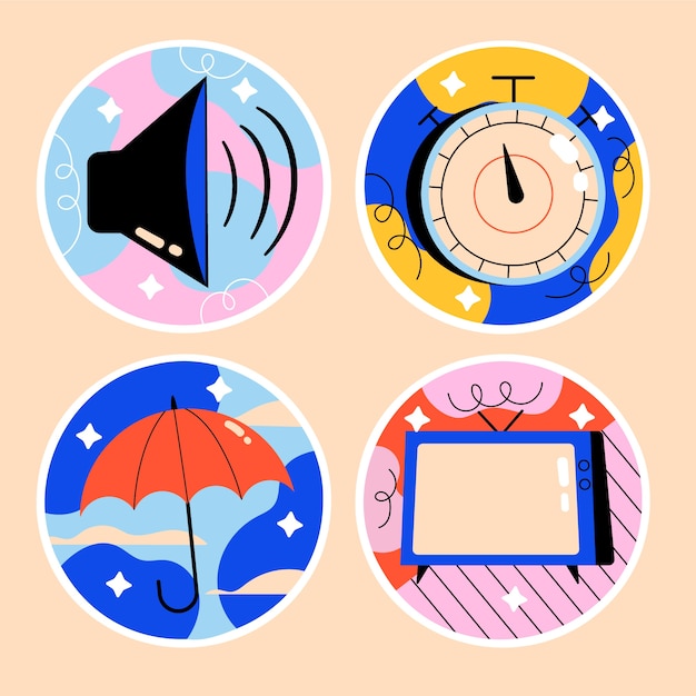 Hand drawn naive mobile app sticker set