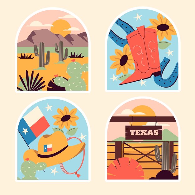 Hand drawn naive texas sticker pack