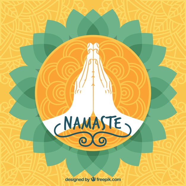 Hand drawn namaste golden greeting background