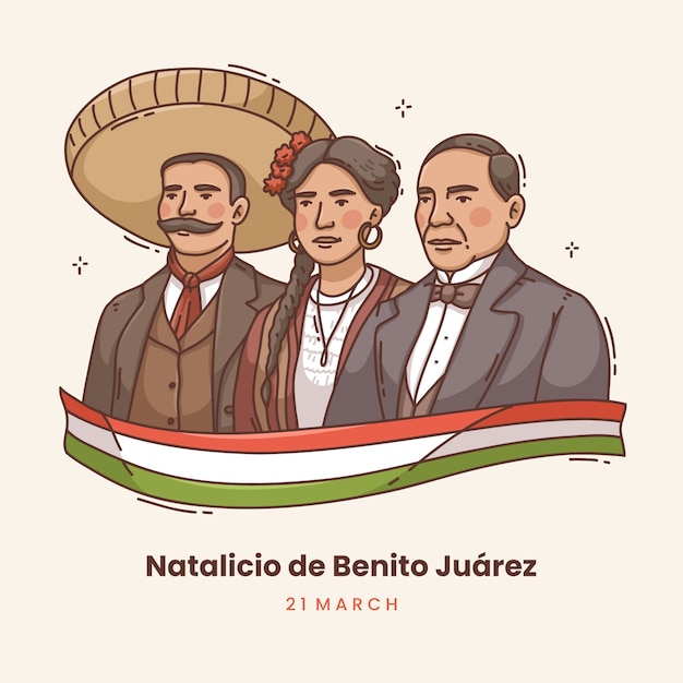 Free vector hand drawn natalicio de benito juarez illustration