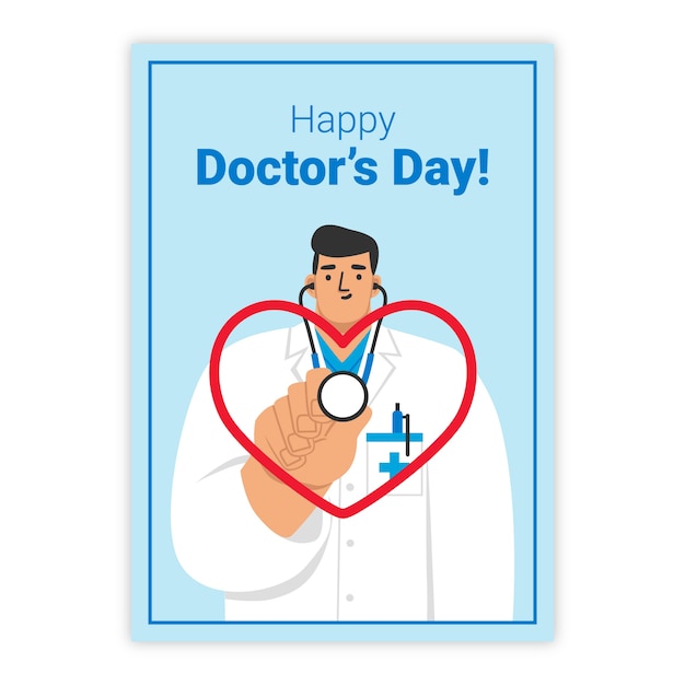 Hand drawn national doctor's day card with dictor