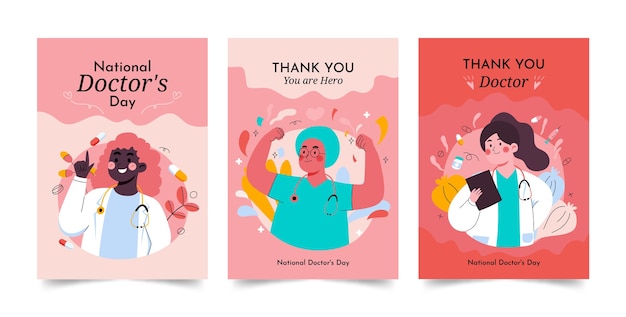 Hand drawn national doctor's day greeting cards collection