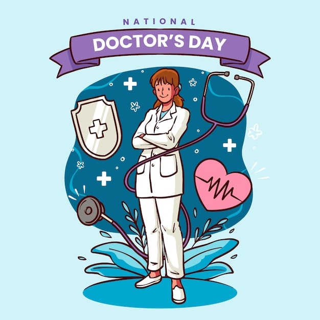 Hand drawn national doctor's day illustration with medic