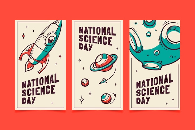 Free vector hand drawn national science day instagram stories collection