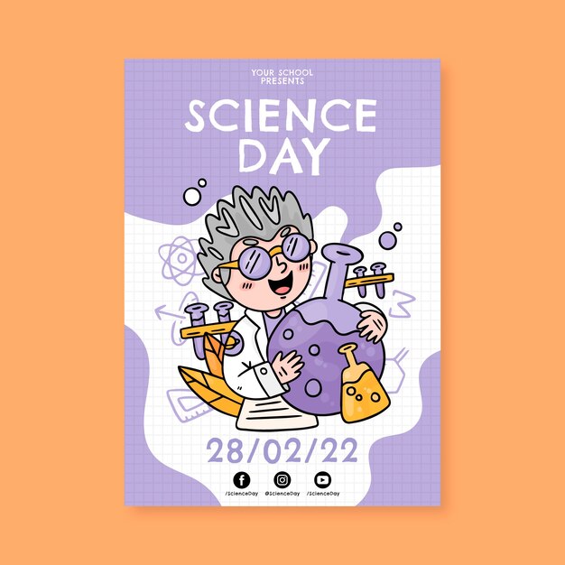 Hand drawn national science day vertical poster template