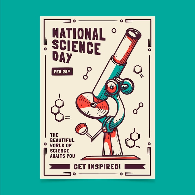 Hand drawn national science day vertical poster template