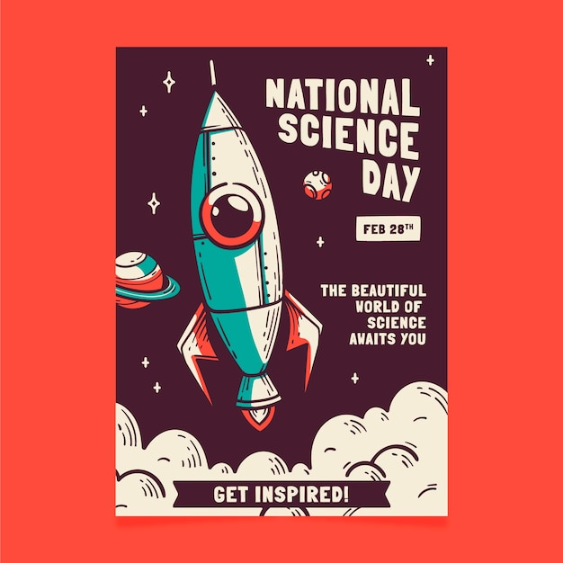 Free vector hand drawn national science day vertical poster template