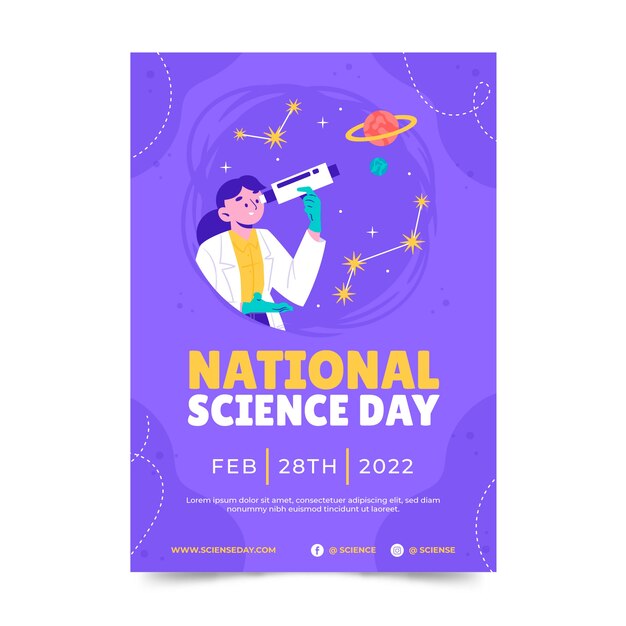 Hand drawn national science day vertical poster template