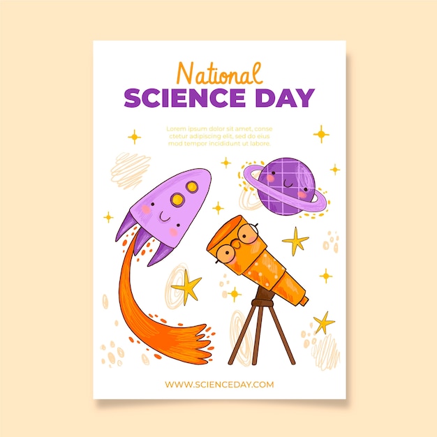 Free vector hand drawn national science day vertical poster template