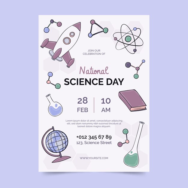 Hand drawn national science day vertical poster template