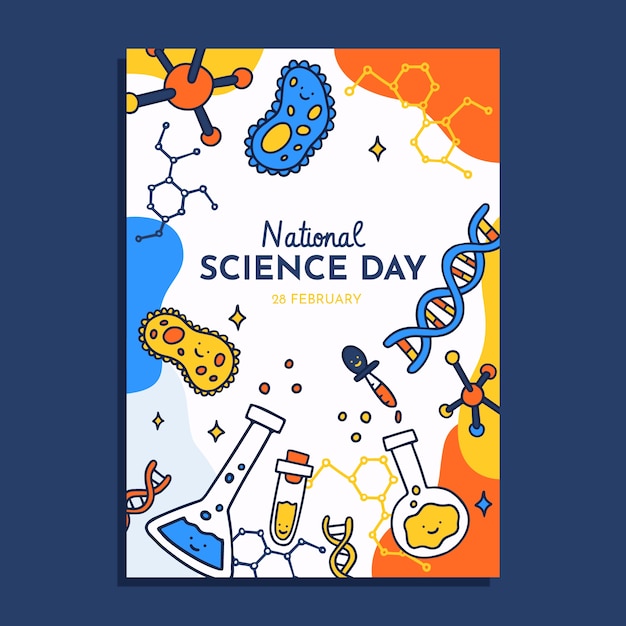 Hand drawn national science day vertical poster template