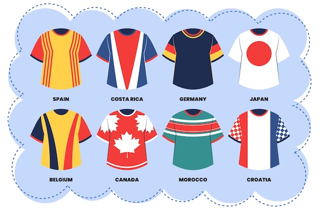 Free Vector hand drawn national team football jersey element collection