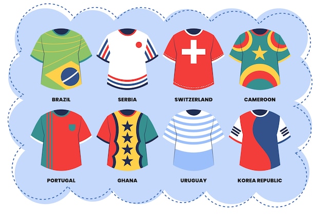 Free Vector hand drawn national team football jersey element collection