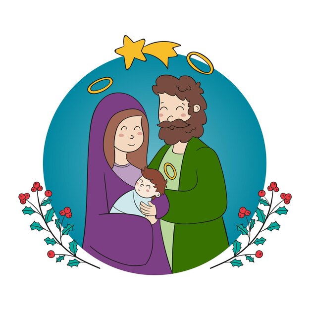 Hand drawn nativity scene illustrated