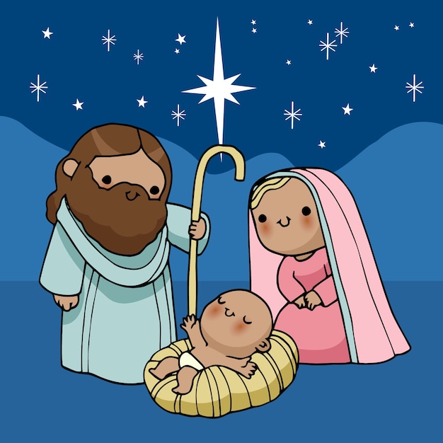 Hand drawn nativity scene illustration