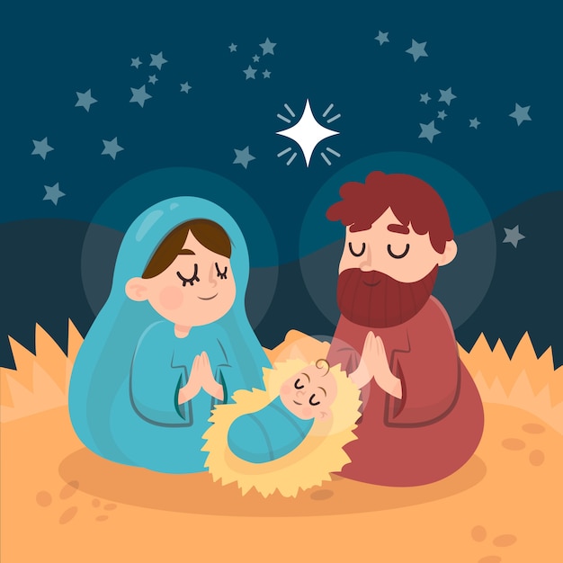 Hand drawn nativity scene illustration