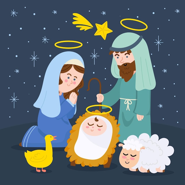 Hand drawn nativity scene illustration