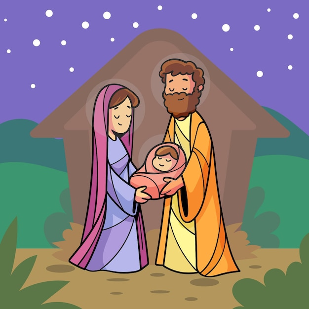 Hand drawn nativity scene