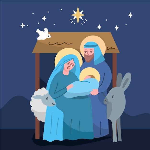 Free Vector hand drawn nativity scene