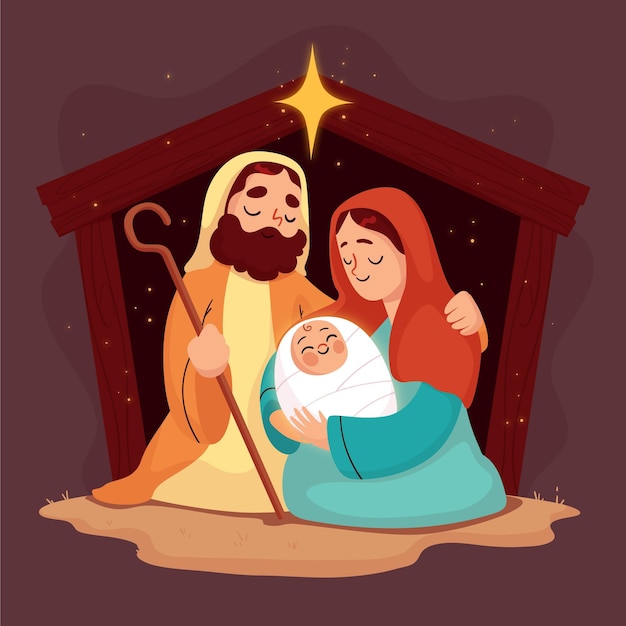 Hand drawn nativity scene