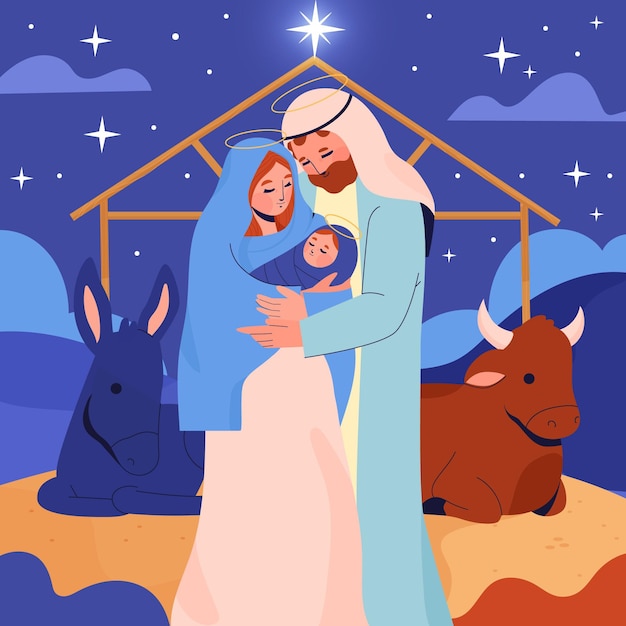 Hand drawn nativity scene