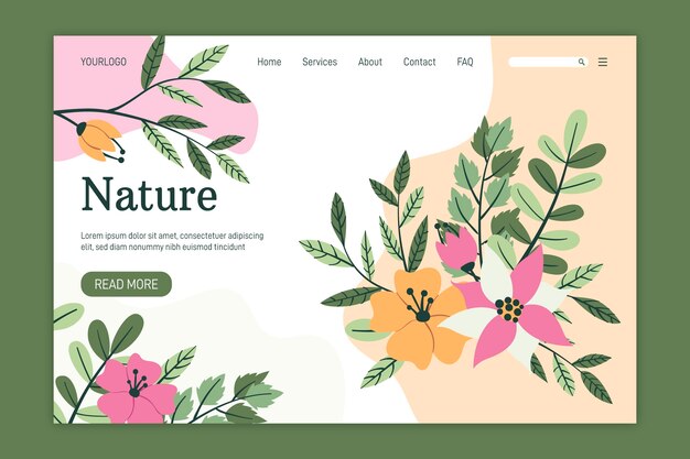 Hand drawn nature landing page template