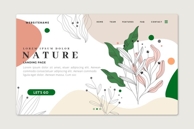 Hand drawn nature landing page template