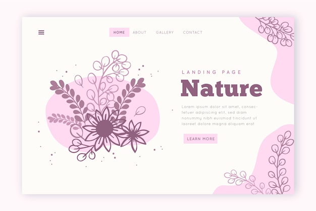 Free Vector hand-drawn nature landing page template