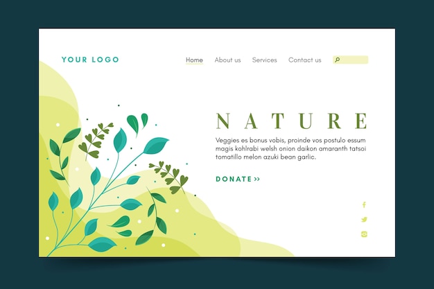 Hand drawn nature landing page template