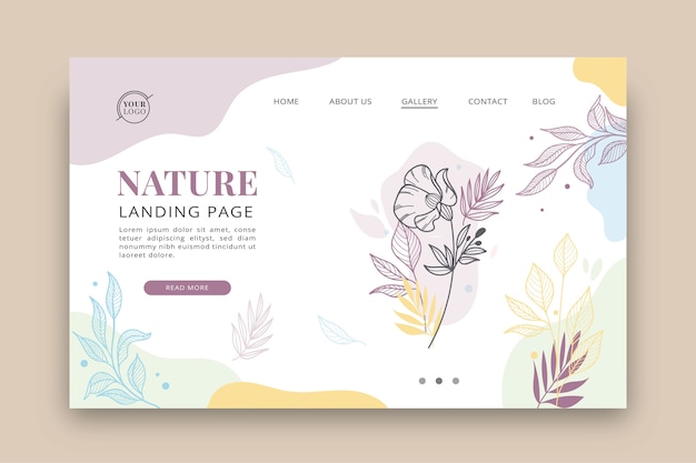 Hand drawn nature landing page template