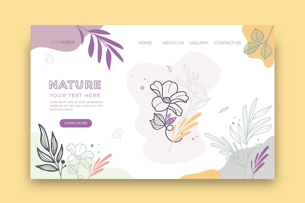 Hand drawn nature landing page template