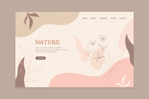 Hand drawn nature landing page template