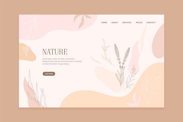 Hand drawn nature landing page template