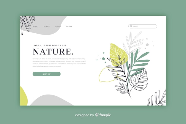 Hand drawn nature landing page template