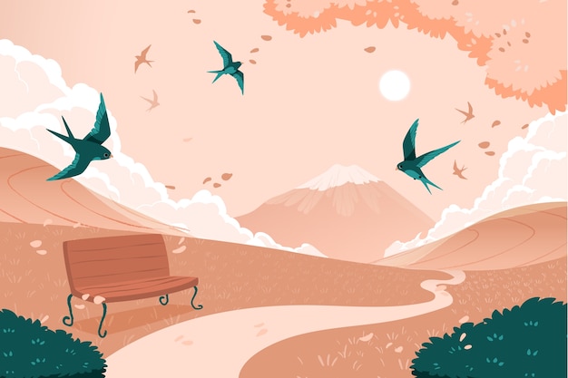 Free vector hand drawn nature scenes illustration